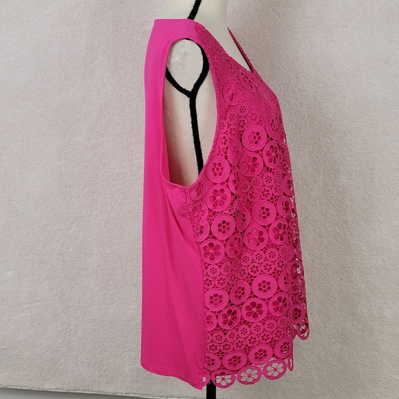 Talbots Pink Lace Embroidered Sun Pattern Trim Knit Shell Top Sz 2x Plus NEW - Picture 6 of 14